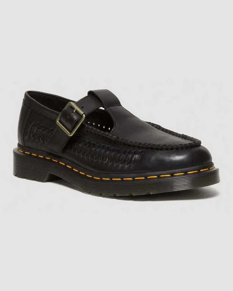 Dr.Martens Adrian T-Bar Woven Leder Mary Jane Loafer in Schwarz Schwarz