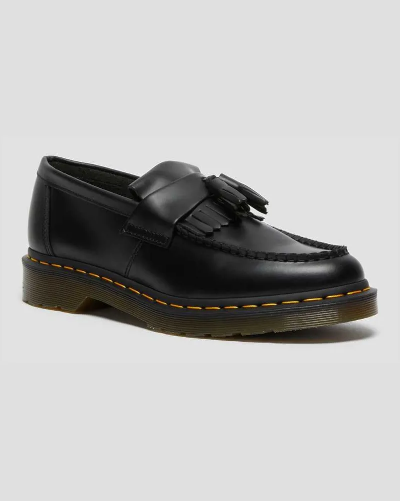 Dr.Martens Adrian Yellow Stitch Glattleder Tassle Loafer in Schwarz, Größe Schwarz
