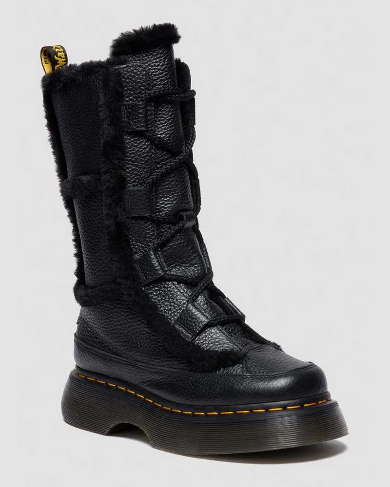 Dr.Martens Buzz Milled Nappa Leder Schnürstiefel Mit Kunstfellfutter in Schwarz, Größe Schwarz