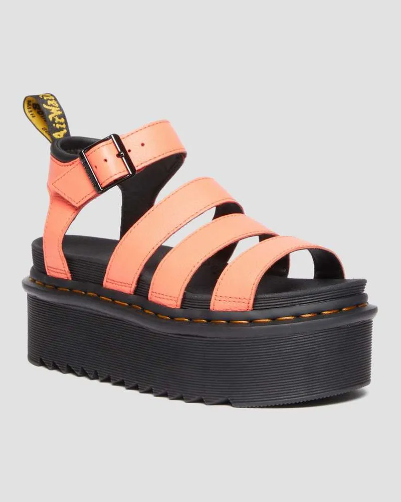 Dr.Martens Blaire Quad Pisa Leder Plateau Riemensandalen in Rosa/Orange, Größe Rosa