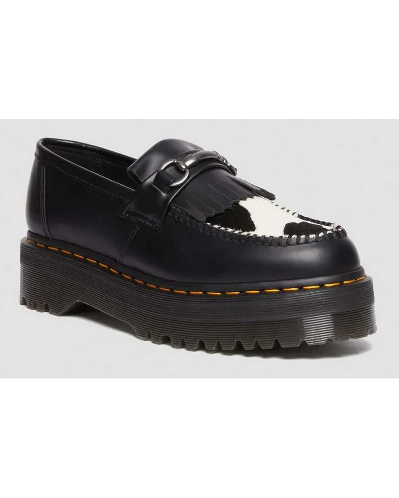 Dr.Martens Adrian Snaffle Hair-On Leder Cow Print Kiltie Loafer in Schwarz/Weiß/Bedruckt Schwarz