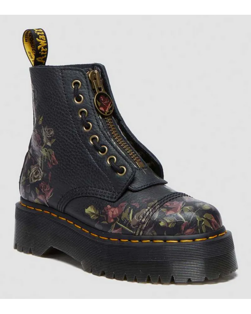 Dr.Martens Sinclair Decayed Roses Tumbled Nappa Leder Stiefel in Schwarz Schwarz