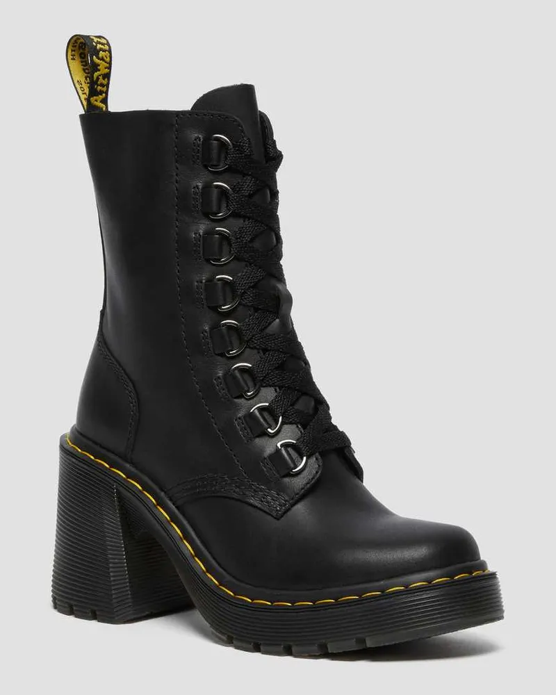 Dr.Martens Chesney Leder Flared Heel Schnürstiefel in Schwarz, Größe Schwarz