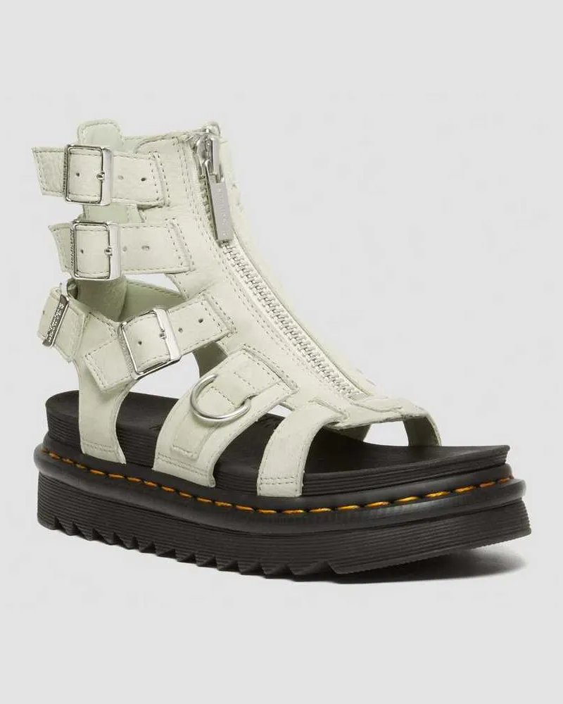 Dr.Martens Olson Tumbled Nubuck Leder Gladiatorsandalen Mit Reißverschluss in Creme/Grün, Größe Creme