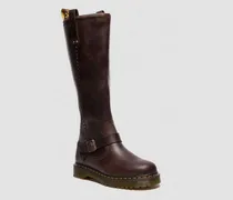 Leder Anistone Kniehohe Crazy Horse Biker Stiefel in Braun, Größe