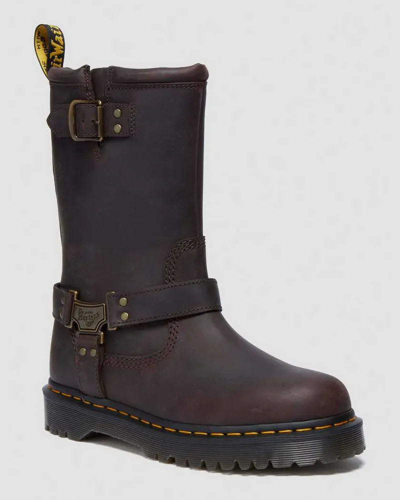 Dr.Martens Anistone Hohe Leder Biker Stiefel in Braun, Größe Braun