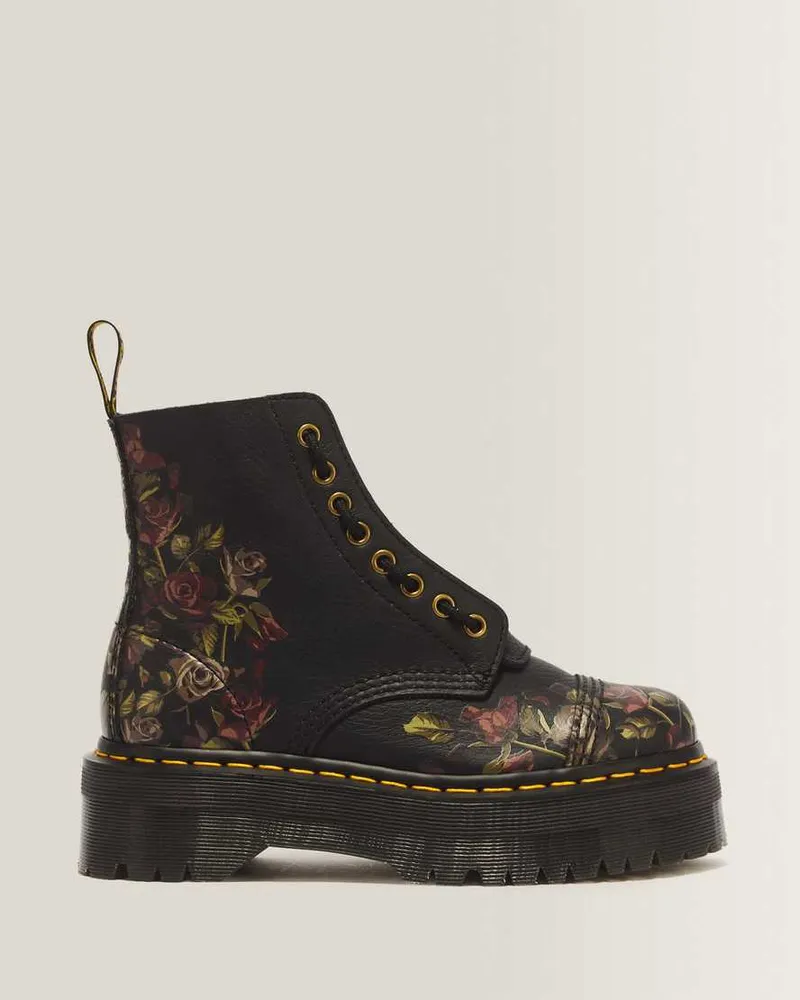 Dr.Martens Sinclair Decayed Roses Tumbled Nappa Leder Stiefel in Schwarz, Größe Schwarz