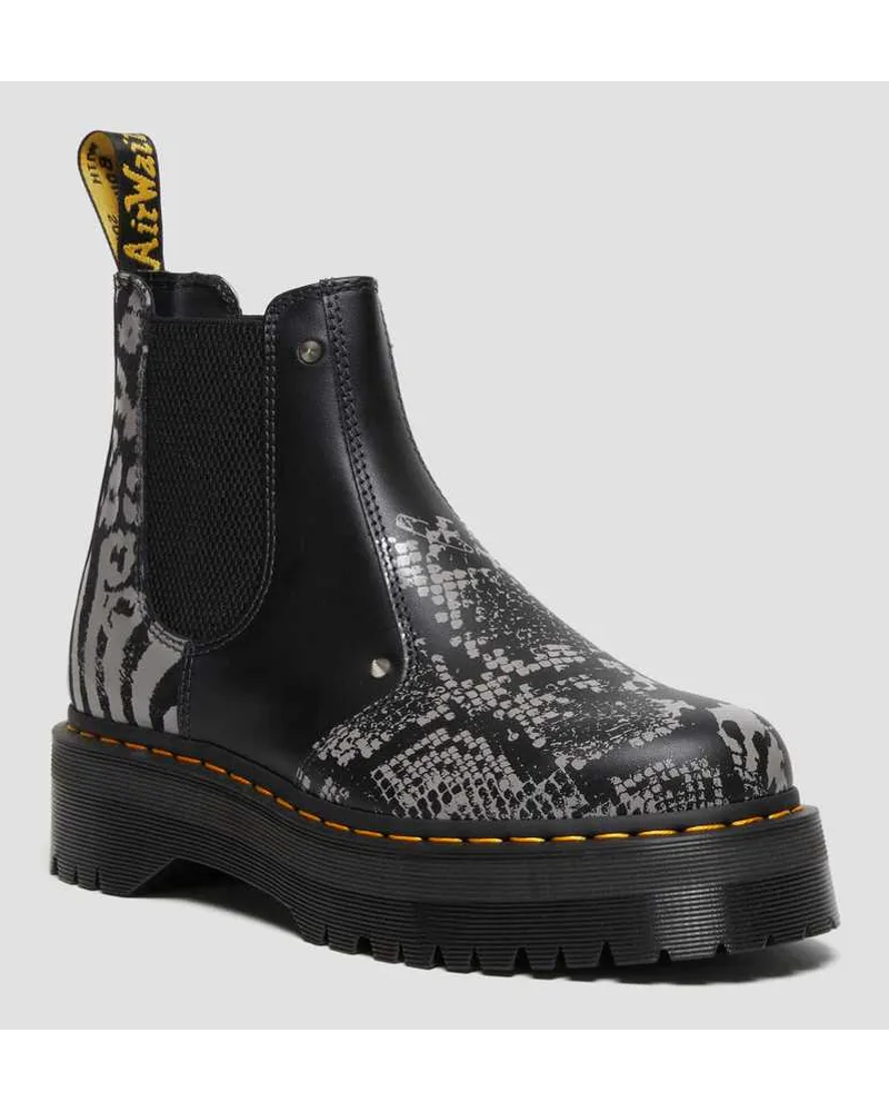 Dr.Martens Rückhand Leder 2976 Quad Animal Print PlateauChelsea Stiefel in Schwarz/Grau Schwarz