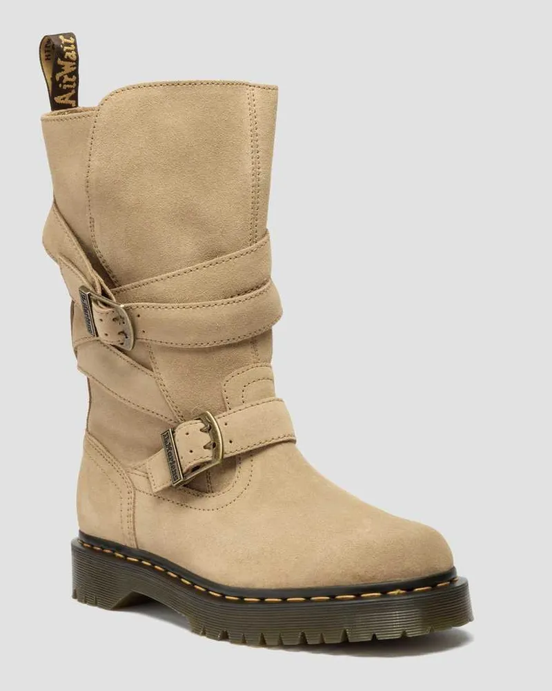 Dr.Martens Anistone Two Strap Wildleder Biker Stiefel in Bräunen, Größe Bräunen
