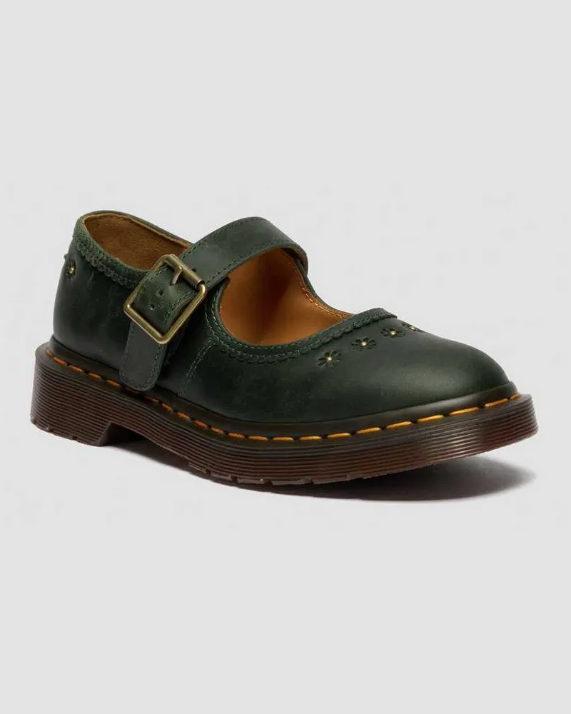 Dr.Martens Mary Jane Flower Crazy Horse Leder Schuhe in Grün, Größe Grün
