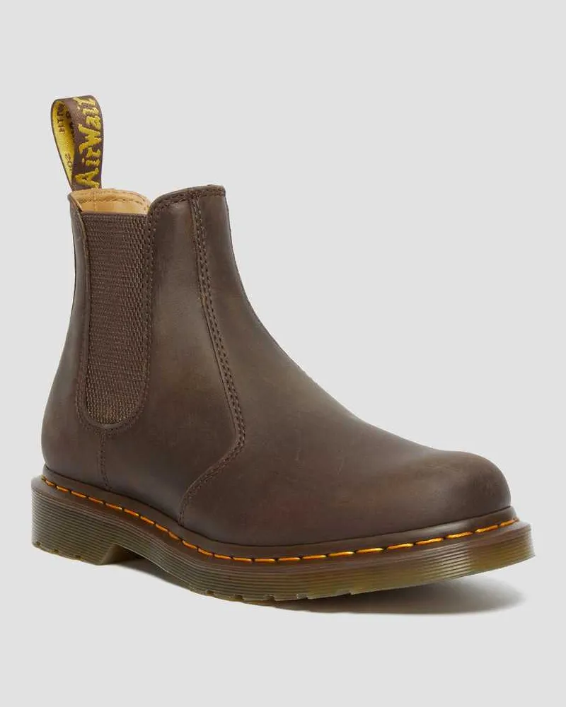 Dr.Martens Leder 2976 Crazy Horse Chelsea Stiefel Mit Gelben Nähten, Schuhe in Braun, Größe Braun