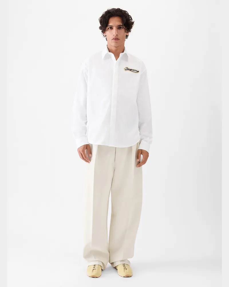 Jacquemus The Simon Long-sleeve Shirt - Varsity Patch White Varsity