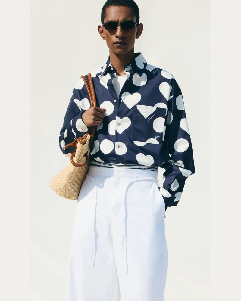 Jacquemus Das Camargue Hemd - Prints Dots Marineblau Heart Prints