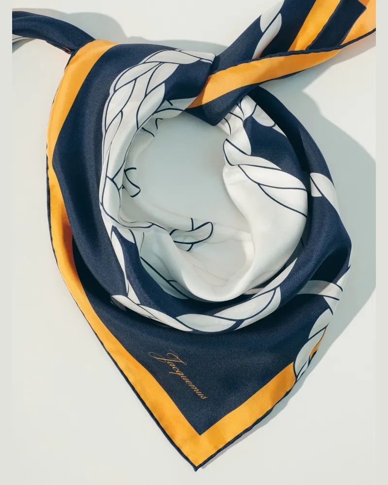 Jacquemus Der Hippocampe Schal - Print Seahorse Weiß Marineblau Print