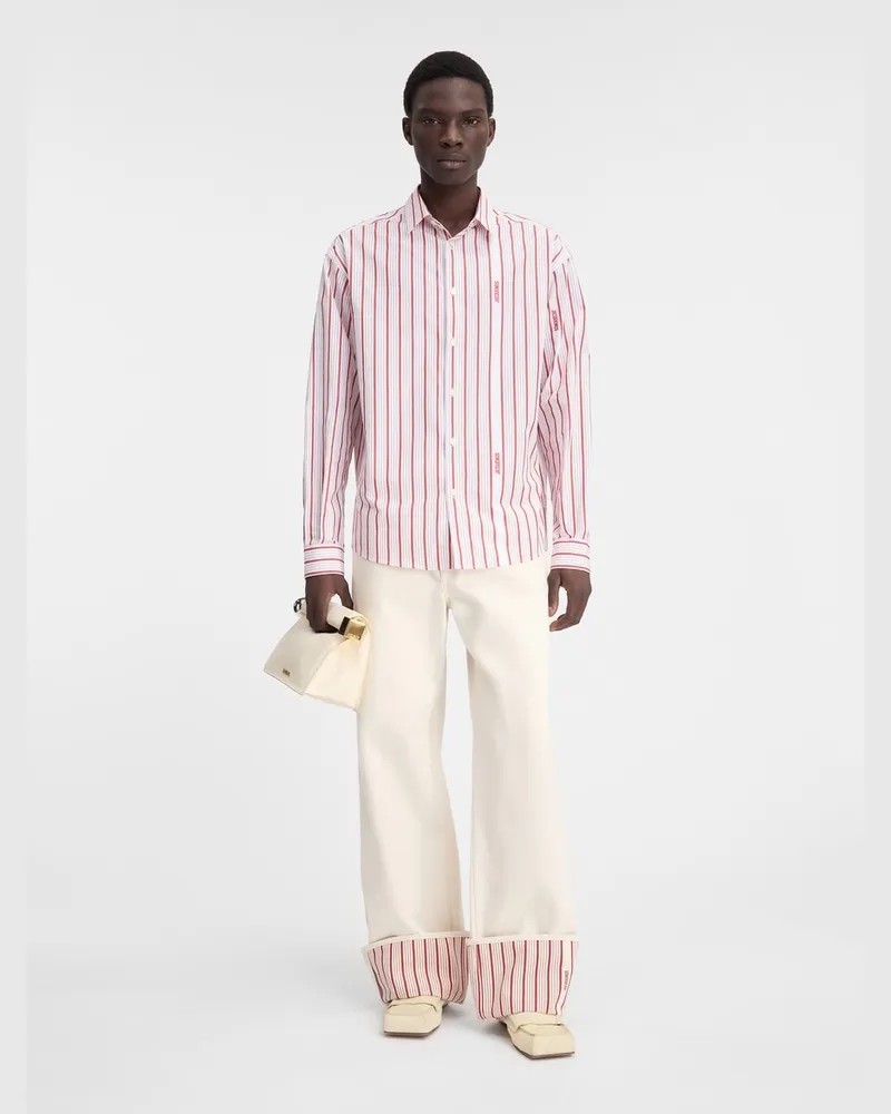 Jacquemus The Simon Shirt - Jacquard Business Logo Stripes Red / White Jacquard