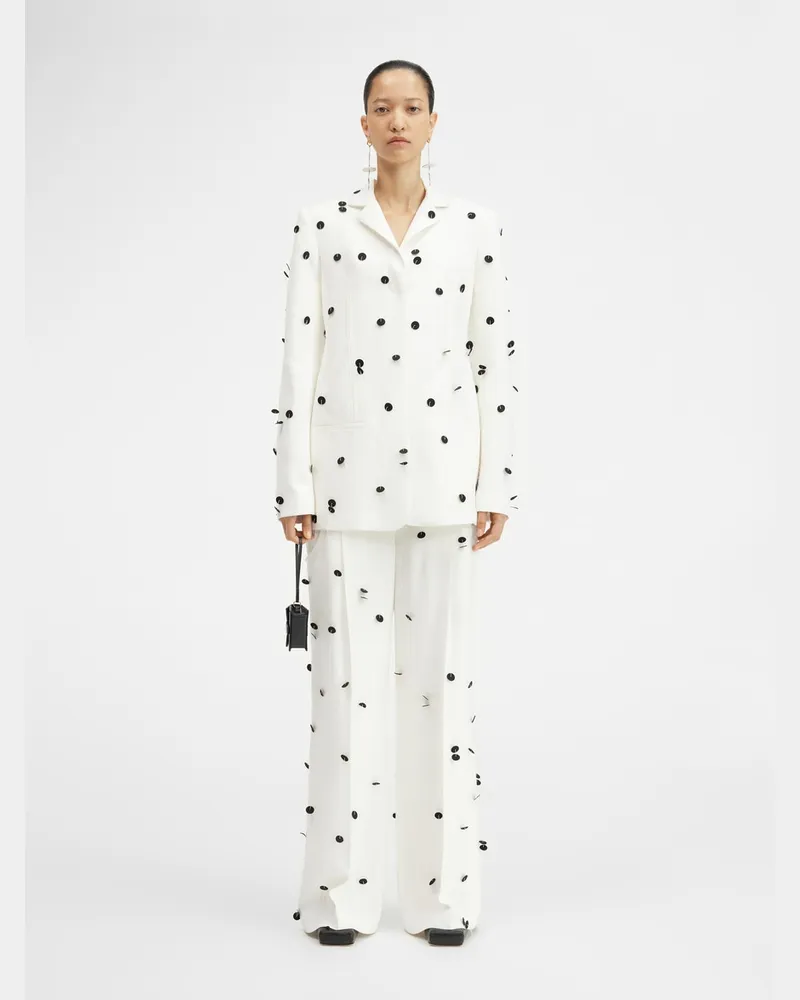 Jacquemus La Veste Caraco Brodée - White & Black Dots Embroidery White