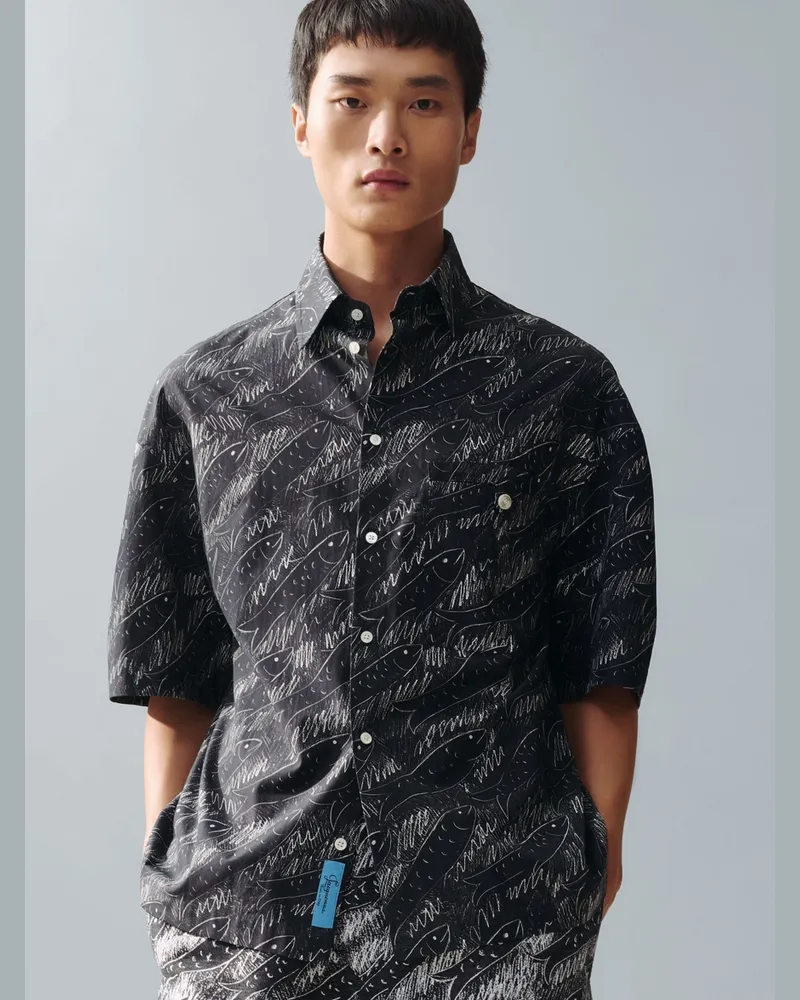 Jacquemus Das Rio Hemd - Print Allover Fish Schwarz Print