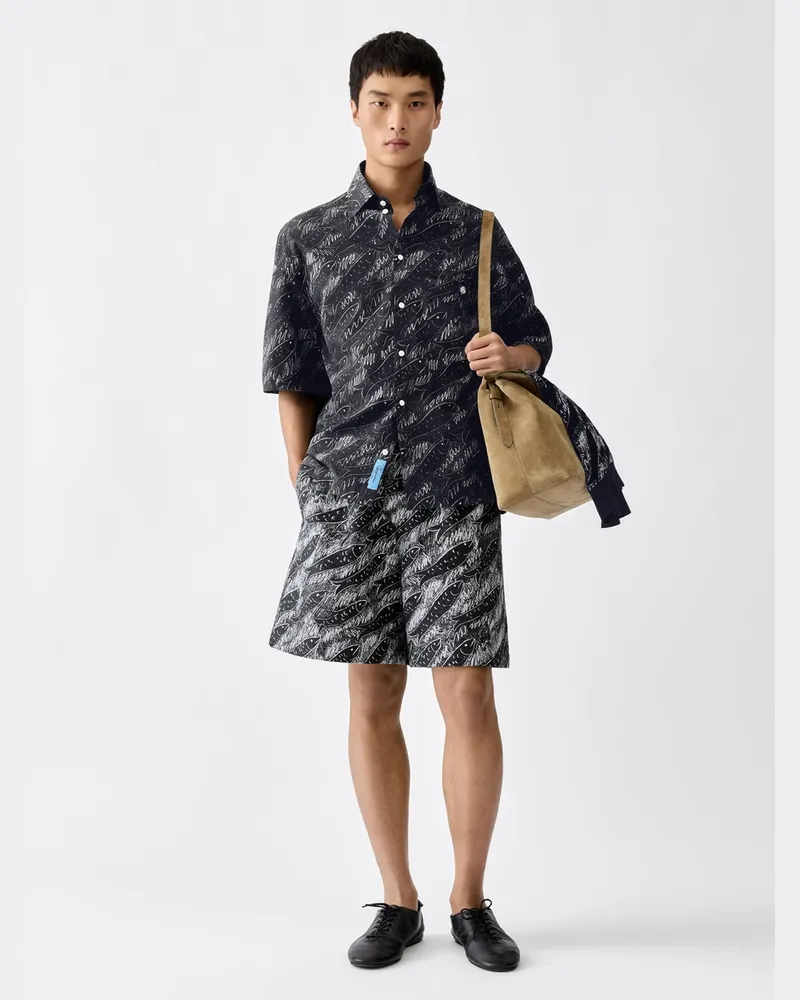 Jacquemus Das Rio Hemd - Print Allover Fish Schwarz Print