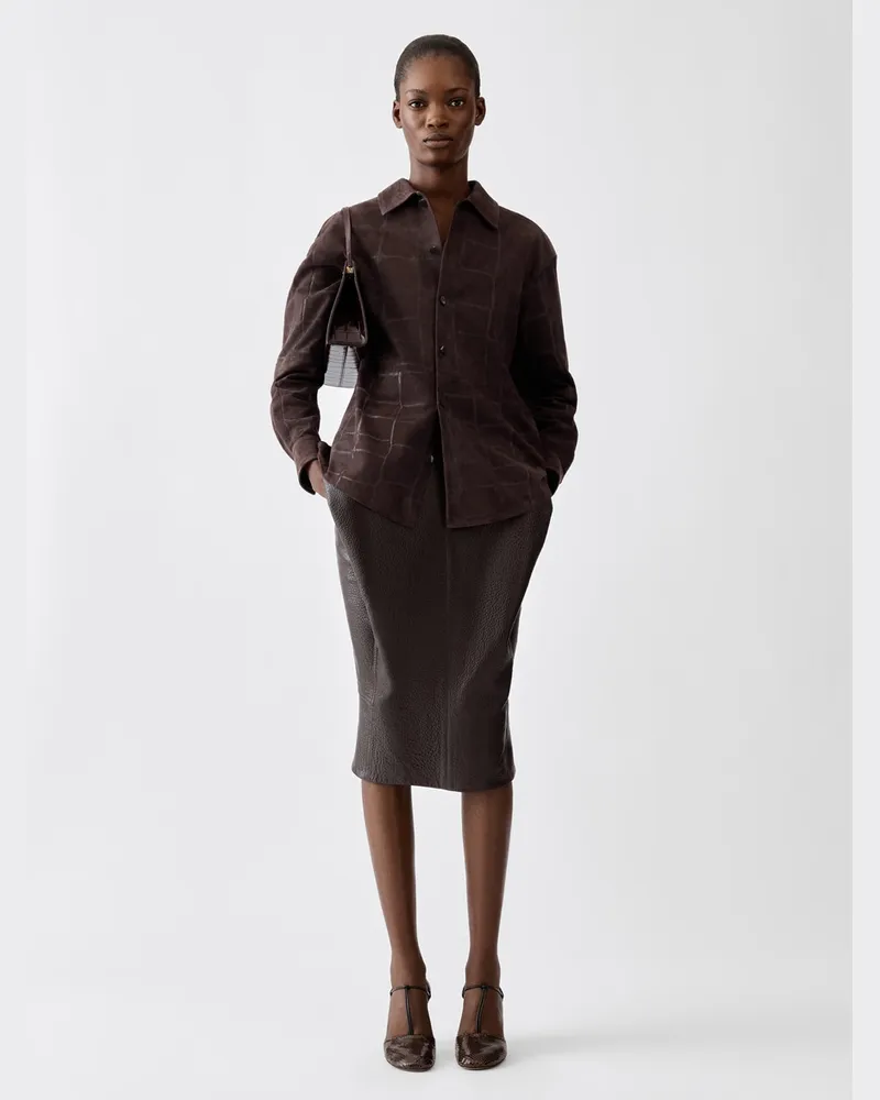 Jacquemus Das Croco Lederhemd - Dark Braun Dark