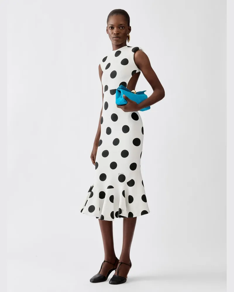 Jacquemus Das Gepunktete Palmier Kleid - Print Dots Logo Weiß/Schwarz Print