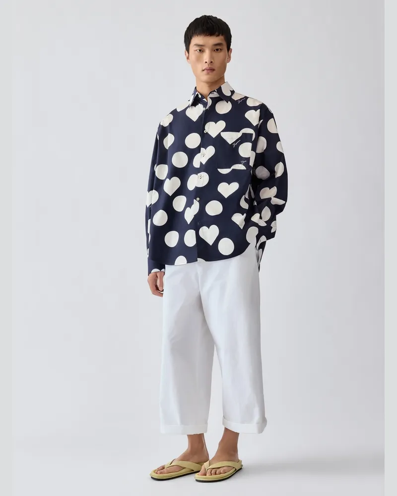 Jacquemus Das Camargue Hemd - Prints Dots Marineblau Heart Prints