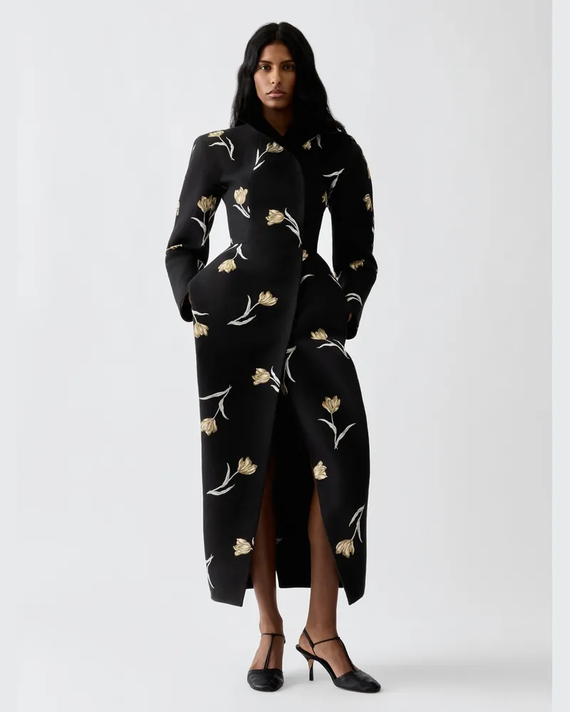 Jacquemus Der Tulipe Mantel - Jacquard Tulipe Schwarz / Weiß Jacquard