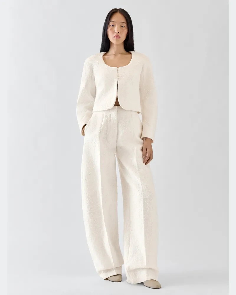 Jacquemus Die Kurze Cardigan Jacke - Bicolor Tweed Weiß/Weiß Bicolor