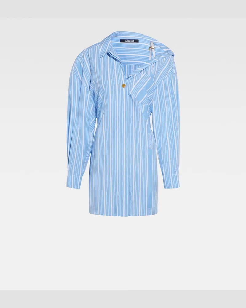 Jacquemus The Mini Shirt Dress - Jacquard Blue/White Jacquard