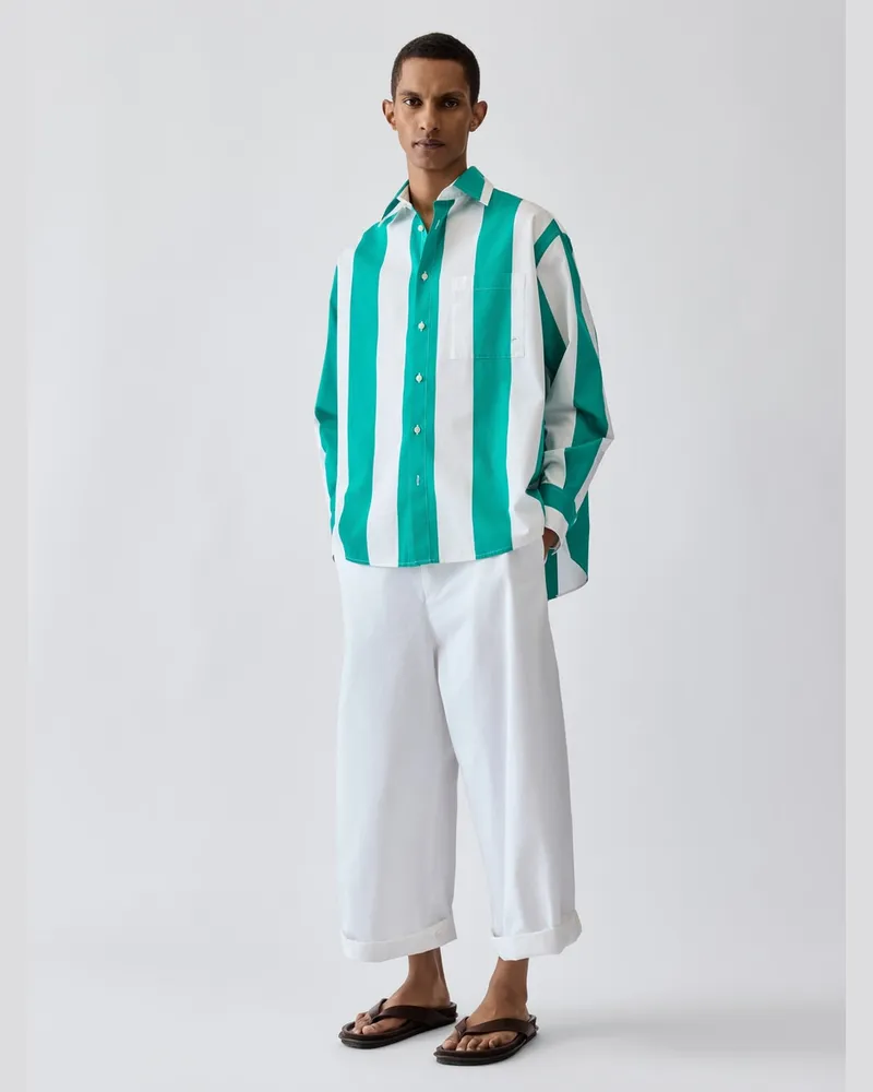 Jacquemus Das Camargue Hemd - Jacquard Big Stripes Grün Jacquard