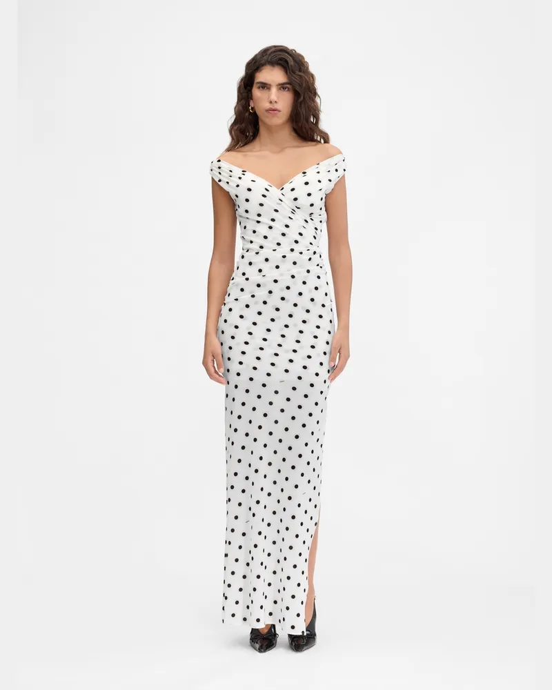 Jacquemus The Rita Long Dress - Print Dots Logo White/Black Print