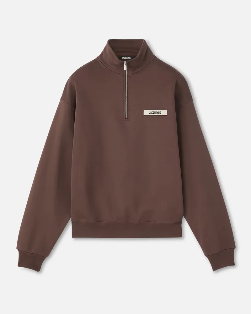 Jacquemus The Gros Grain Zipped-rollneck Sweatshirt - Dark Brown Dark