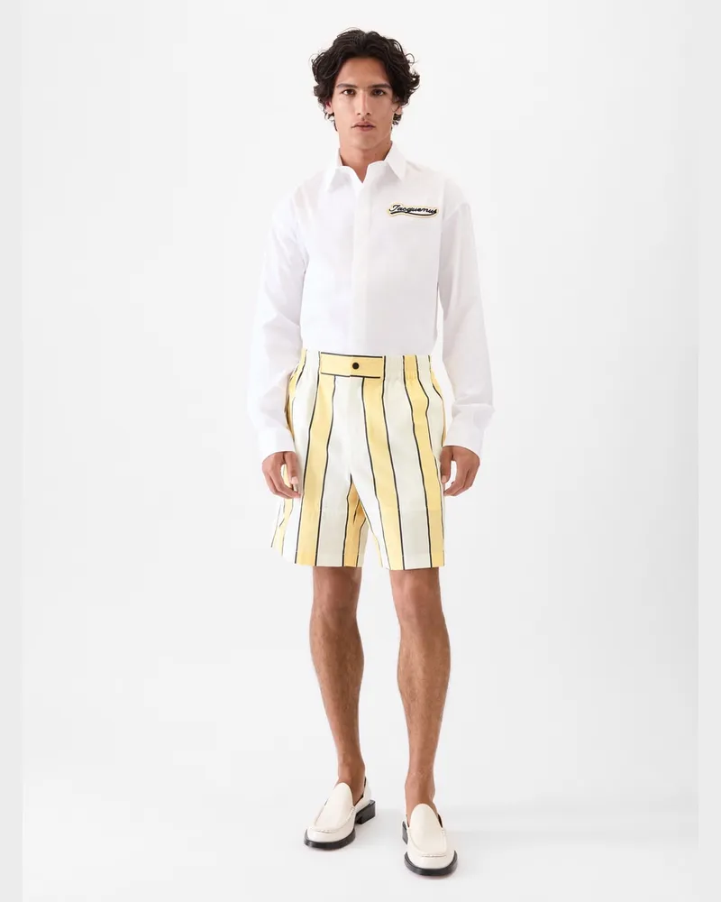 Jacquemus Le Short Aloe - Print Stripes Weiß/Gelb/Schwarz Print