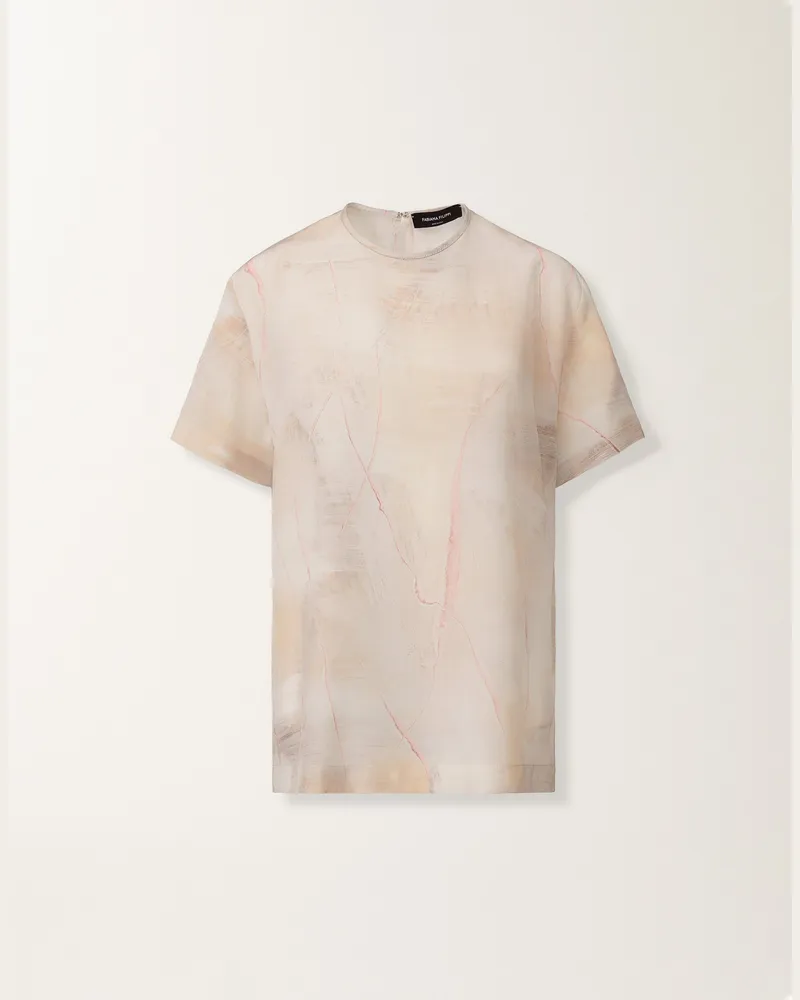 Fabiana Filippi Top Aus Crêpe De Chine Mit Print, Buttergelb, Ahornfarben Und Pfingstrosenrosa - Frau T-shirts & Tops Beige Beige