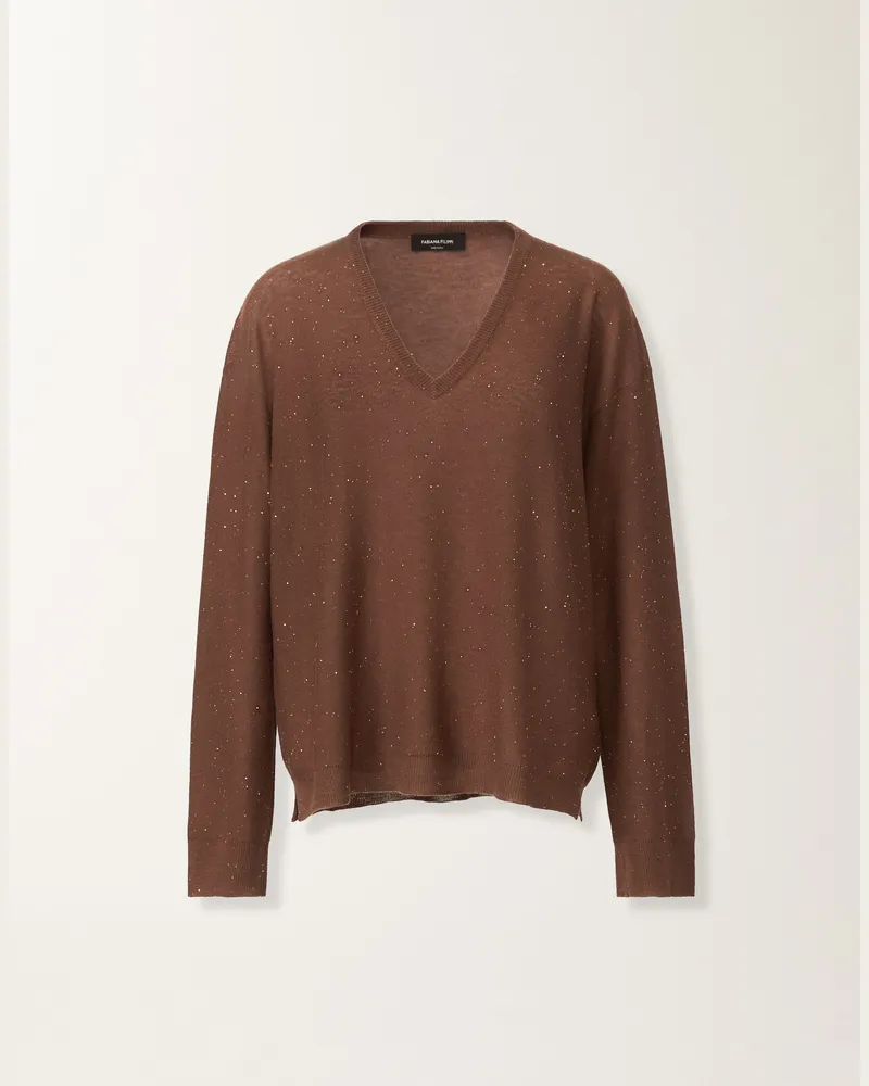 Fabiana Filippi Pullover Aus Wolle Mit Pailletten, Ebenholzbraun - Frau Strickwaren Braun Braun