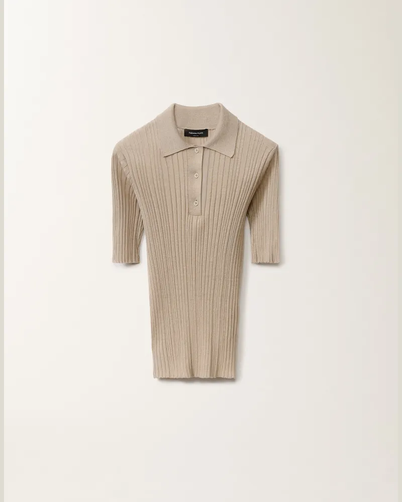 Fabiana Filippi Poloshirt In Rippstrick Aus Leinen, Greige - Frau Strickwaren Weiss Weiss