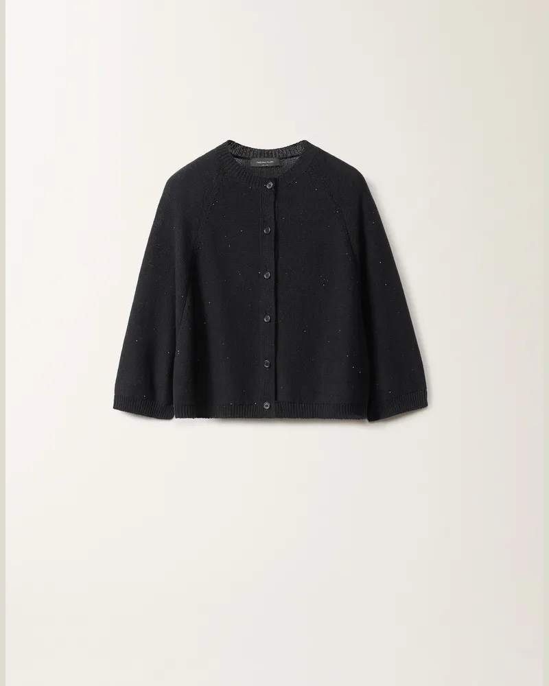Fabiana Filippi Cape-cardigan Aus Baumwolle Und Leinen Mit Pailletten, Nachtblau - Frau Strickwaren Blau Blau