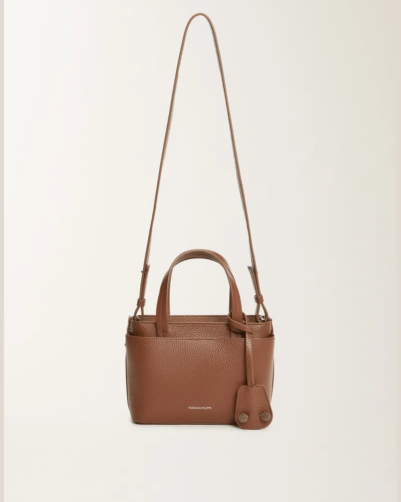 Fabiana Filippi Mittlere Handtasche Aus Genarbtem Leder, Mahagonibraun - Frau Handtachen Braun Braun