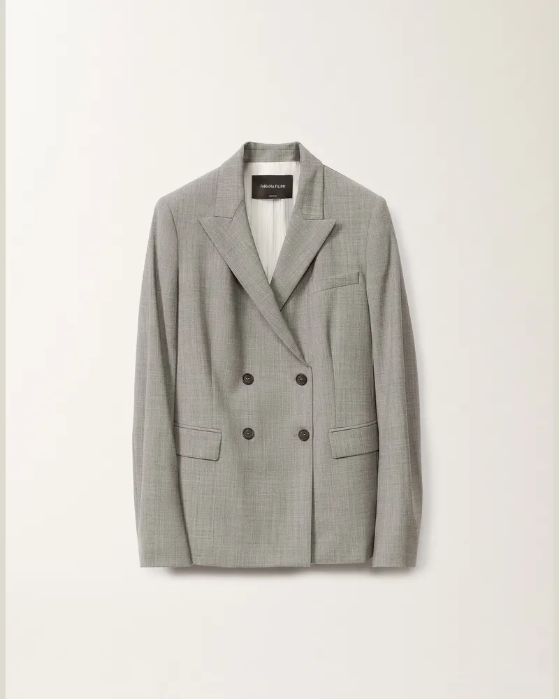 Fabiana Filippi Zweireihige Jacke Aus Cool Wool, Steingrau Meliert - Frau Blazer Grau Grau