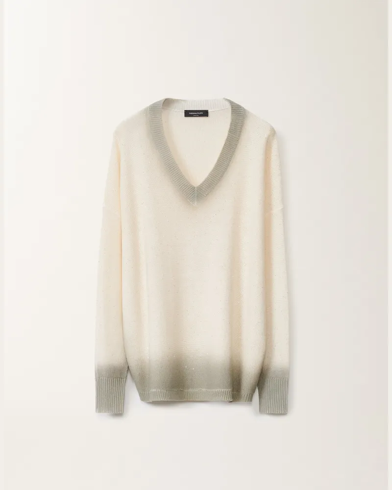 Fabiana Filippi Pullover Aus Baumwolle Und Leinen Mit Pailletten, Weiß - Frau Strickwaren Weiss Weiss