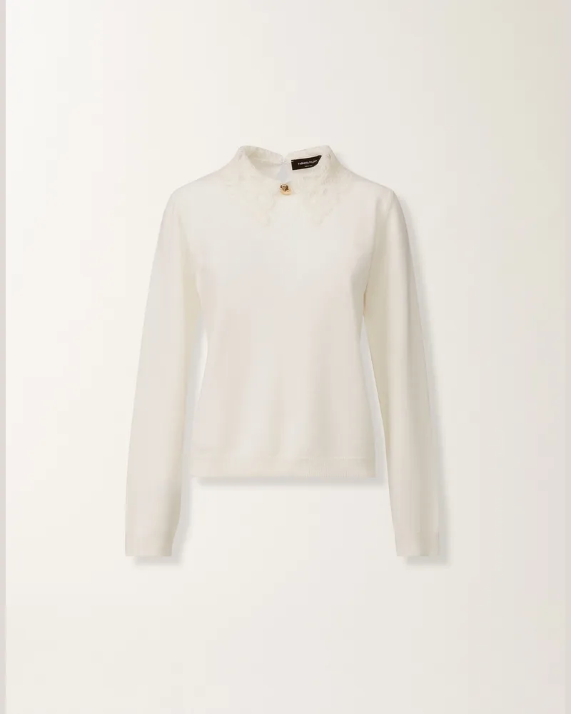 Fabiana Filippi Pullover Aus Platinum Mit Makramee-spitze, Bastfarben - Frau Strickwaren Weiß Weiß