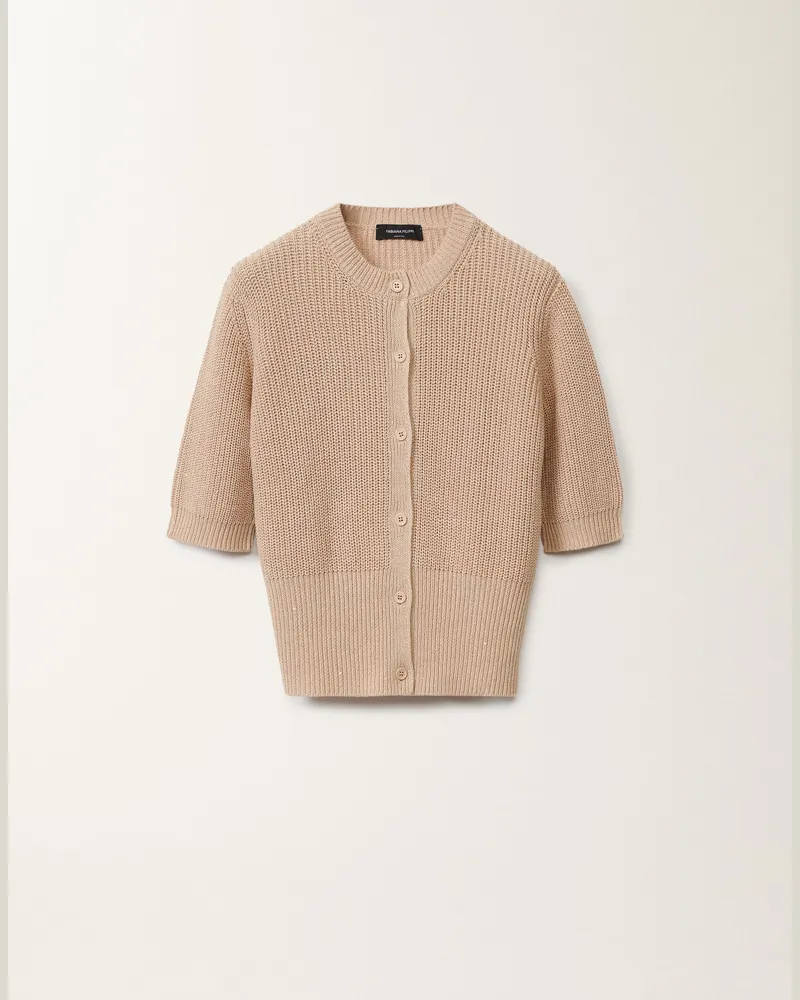 Fabiana Filippi Cardigan Aus Baumwolle Und Leinen Mit Pailletten, Sand - Frau Strickwaren Sand Sand