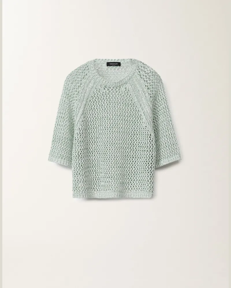 Fabiana Filippi Cape Aus Netzmesh Aus Baumwolle, Weiß Und Wassergrün - Frau Strickwaren Weiss/wassergrün Weiss