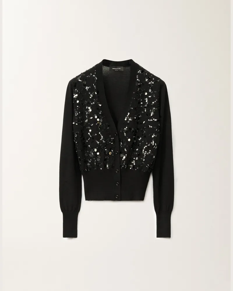 Fabiana Filippi Cardigan Aus Wolle Und Baumwolle, Schwarz - Frau Strickwaren Schwarz Schwarz