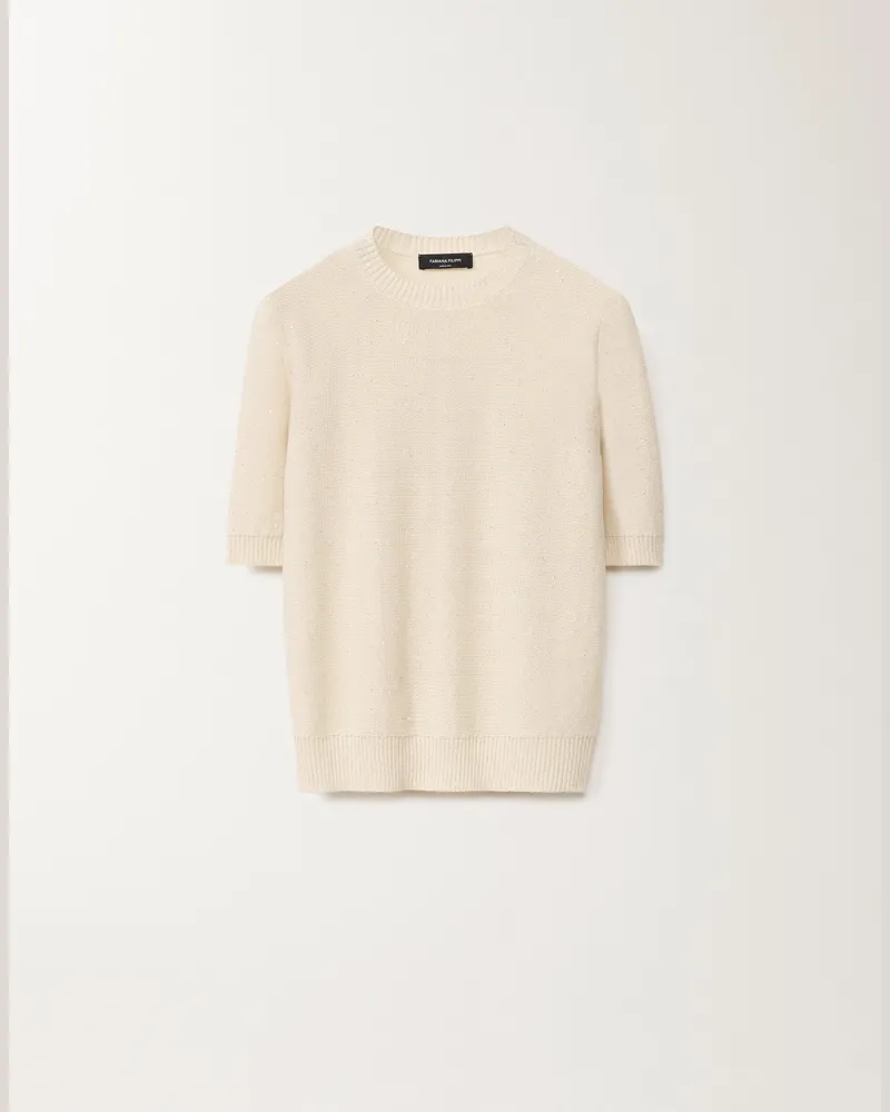 Fabiana Filippi Pullover Aus Baumwolle Und Leinen Mit Pailletten, Vanillefarben - Frau Strickwaren Weiss Weiss