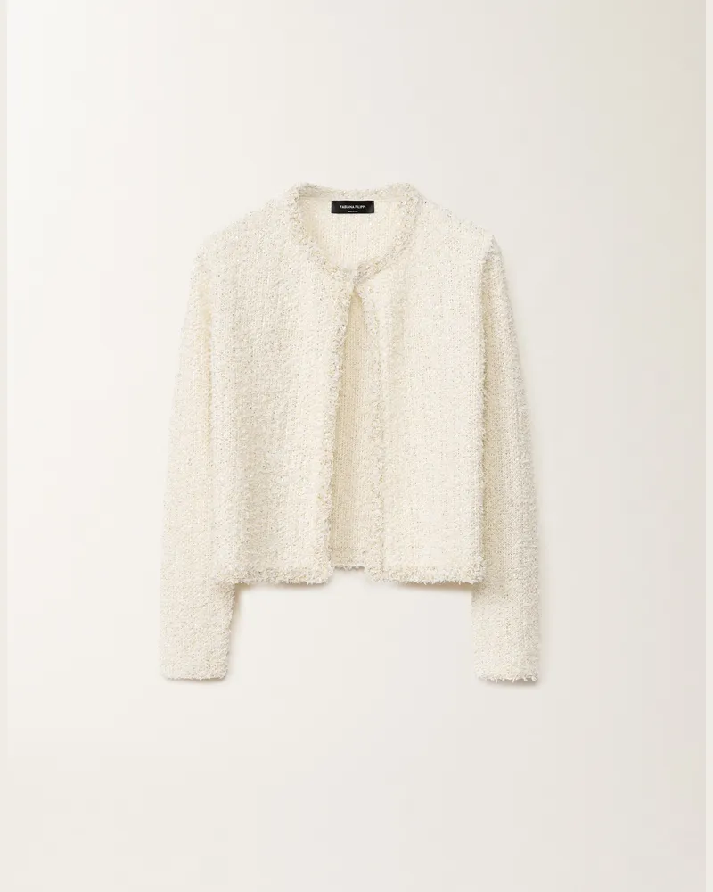 Fabiana Filippi Jacke Mit Tweed-effekt, Weiß Und Zitronengelb - Frau Strickwaren Weiss Weiss