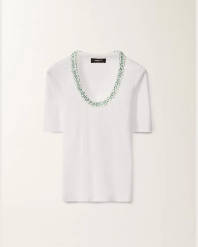 Fabiana Filippi T-shirt Aus Jersey, Optisch Weiß Und Wassergrün - Frau T-shirts & Tops Weiss/wassergrün Weiss