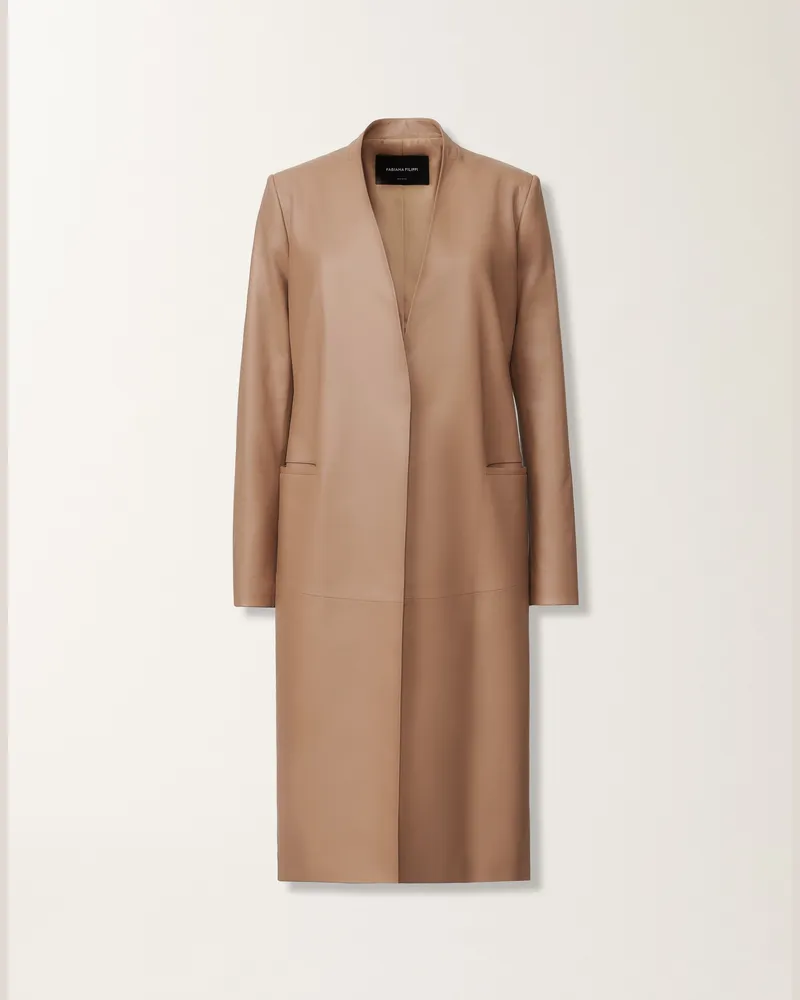 Fabiana Filippi Lange Jacke Aus Nappaleder, Weidenfarben - Frau Blazer Braun Braun