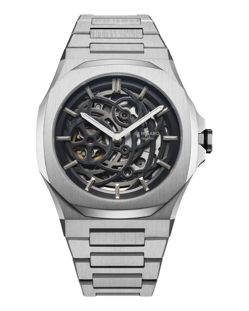 D1 Milano Watch Skeleton Bracelet 41.5 Mm Silver Black