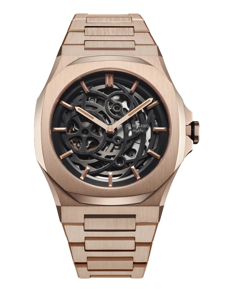 D1 Milano Watch Skeleton Bracelet 41.5 Mm Rose Gold Black