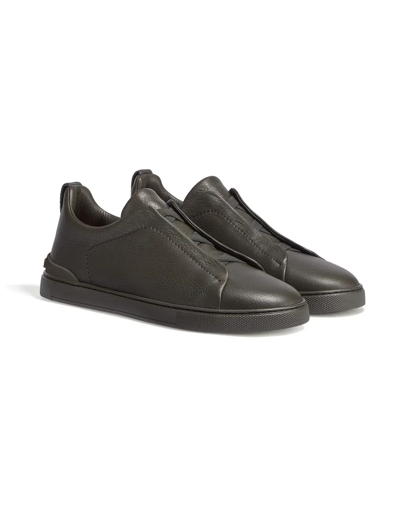 Ermenegildo Zegna Triple Stitch Sneaker aus Hirschleder in dunklem Olivgrün Dunkles